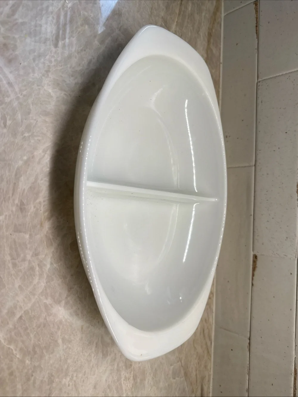 Vintage Pyrex Oval Divided Serving Dish 1.5 quart  White baking Dish, #1063